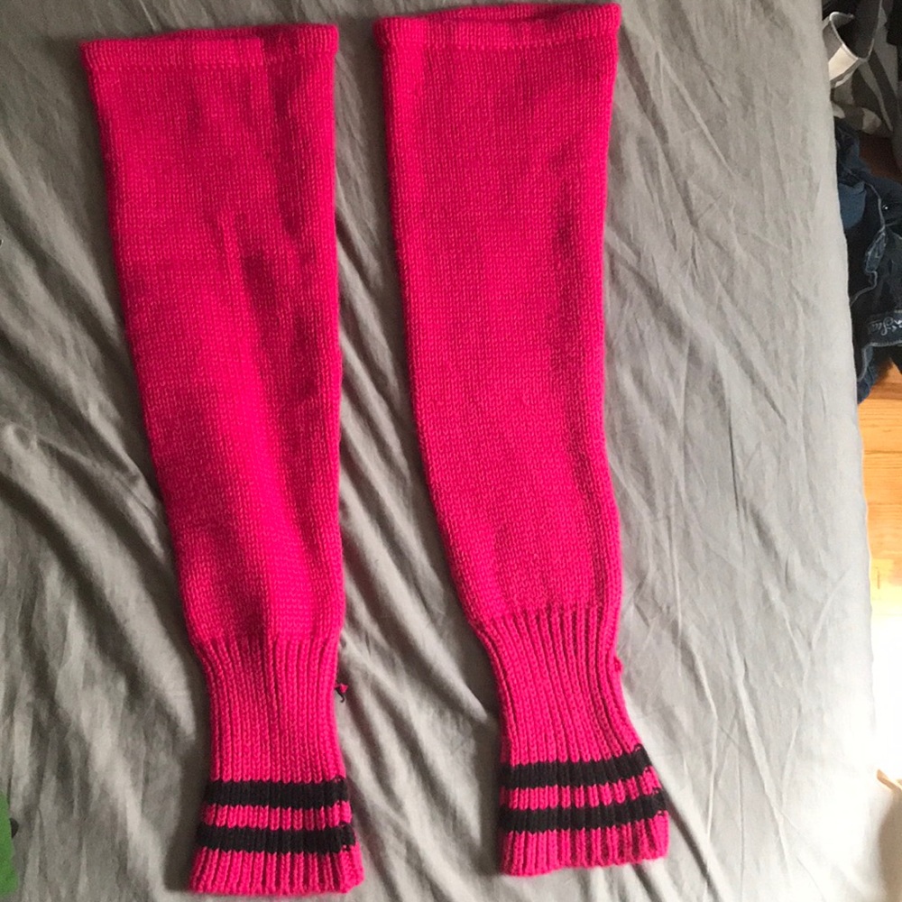 Pink tall leg warmers